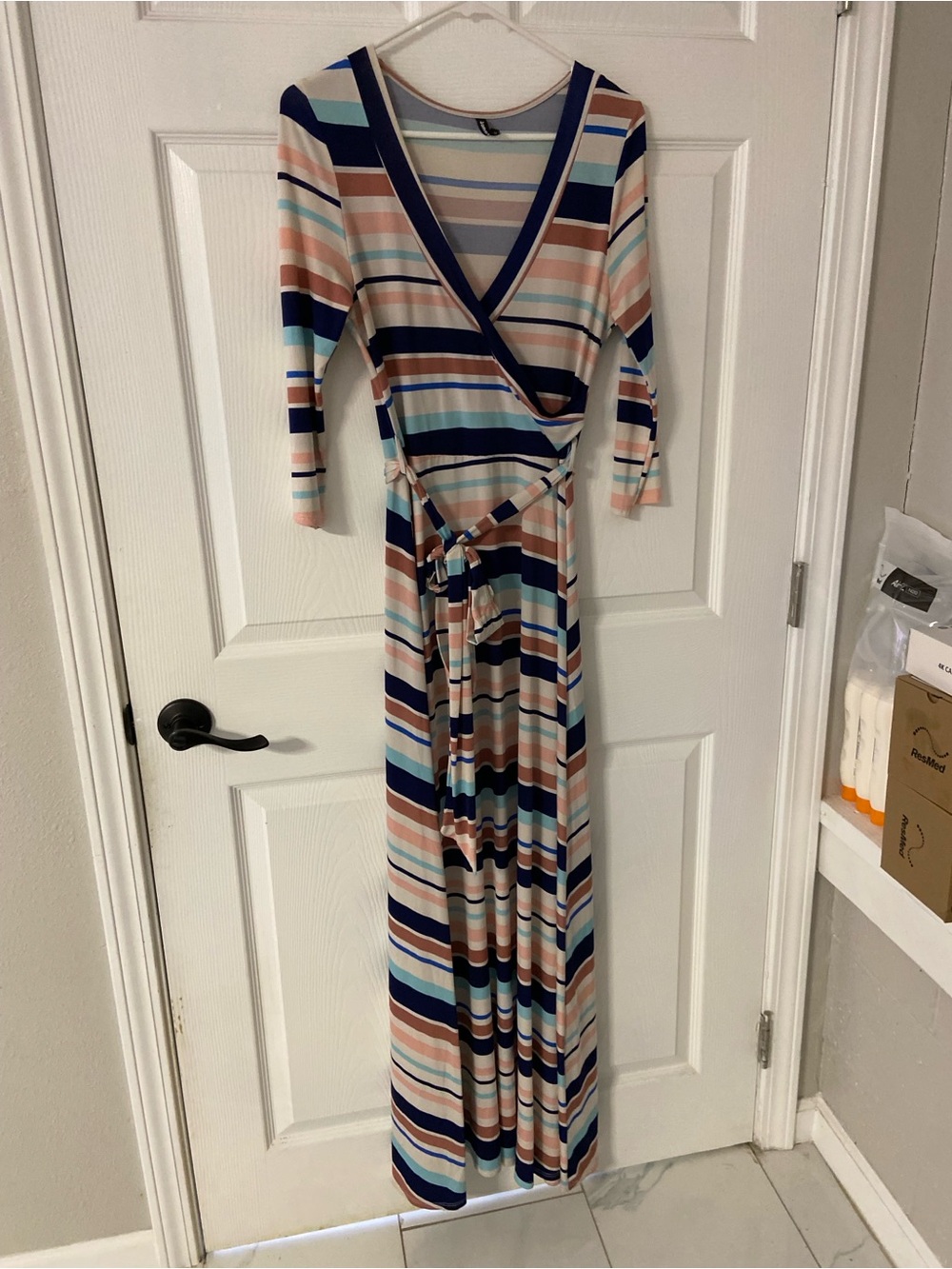 T39- JANETTE Striped JOHN 3:16 Faux Wrap Maxi Dress